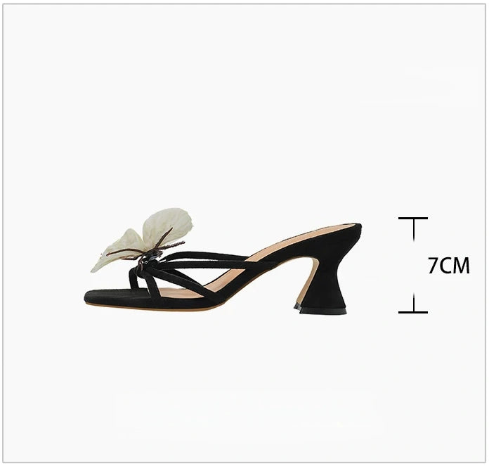 Butterfly-decorated high-heeled sandals
