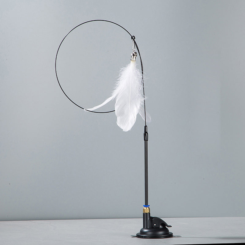 Suction cup steel wire long pole feather cat teaser