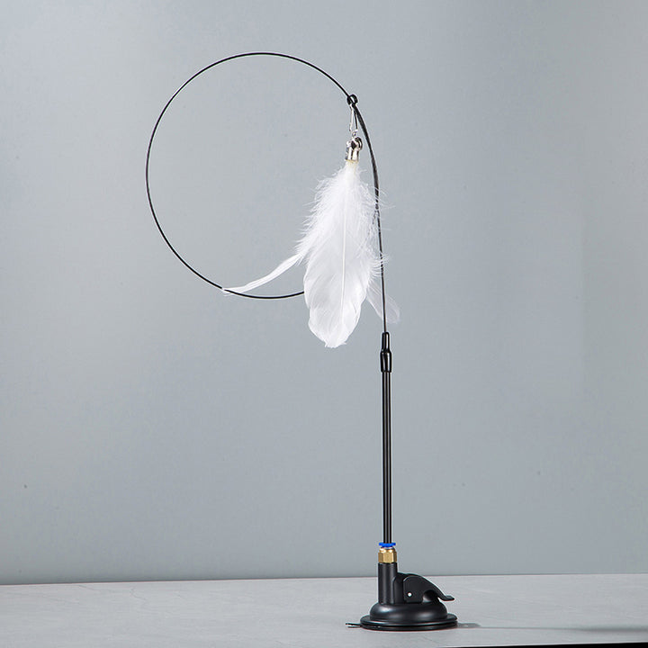 Suction cup steel wire long pole feather cat teaser