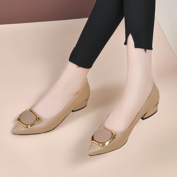 Elegant Block-Heel Shoes with Gold Accents