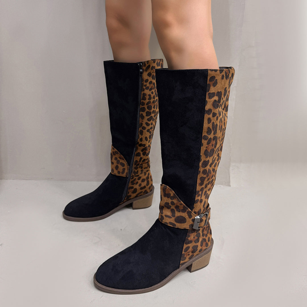 Round-toe high-top color-blocked Martin boots