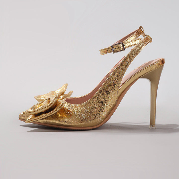 Bow-tie patent leather pointed-toe high heels