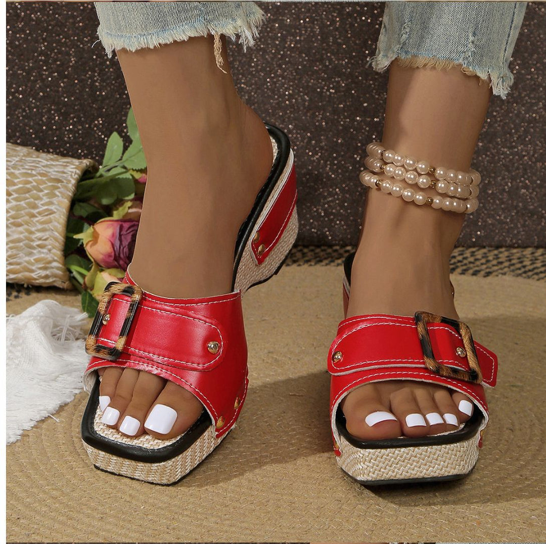 Platform wedge sandals with studs