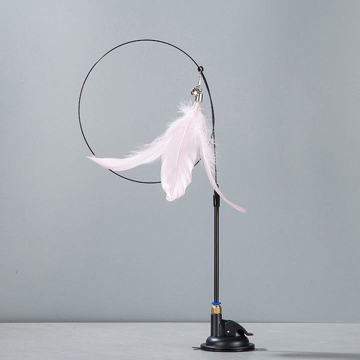 Suction cup steel wire long pole feather cat teaser