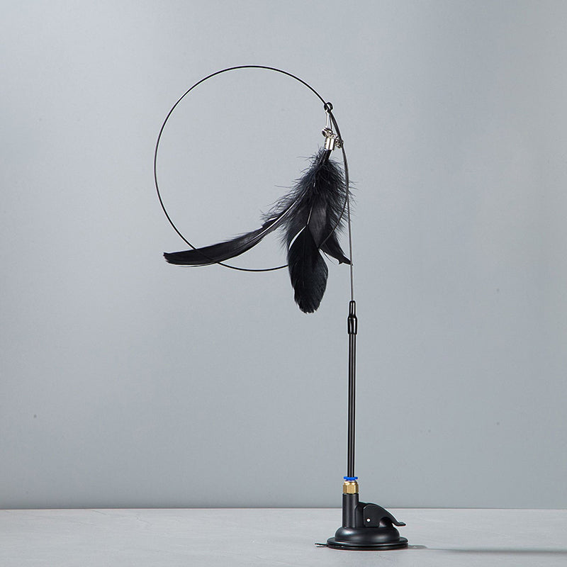 Suction cup steel wire long pole feather cat teaser