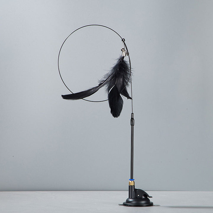 Suction cup steel wire long pole feather cat teaser