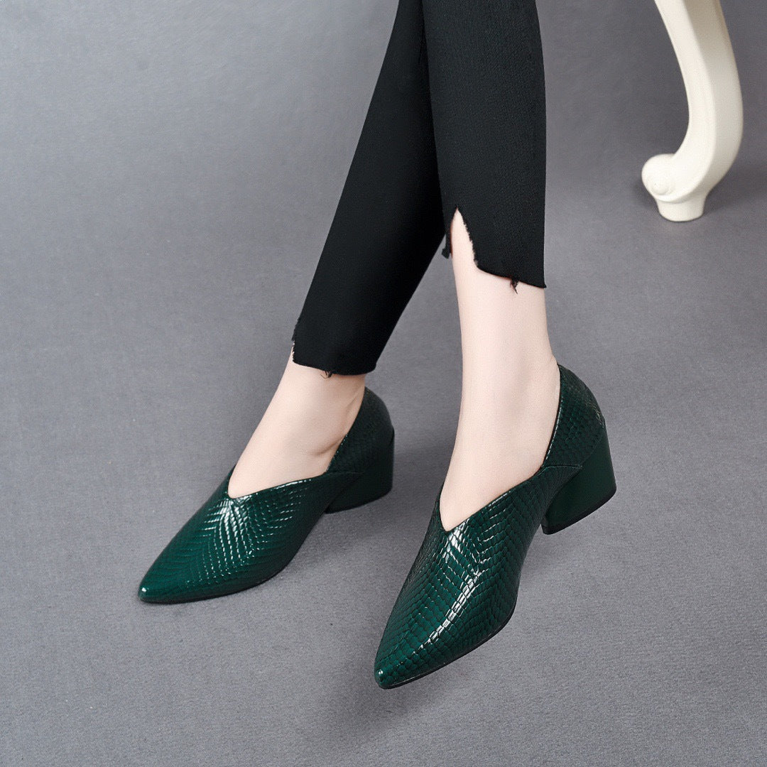 Pointed-toe, low-cut genuine leather soft-soled women&