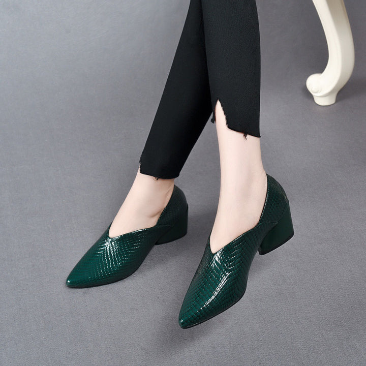 Pointed-toe, low-cut genuine leather soft-soled women&