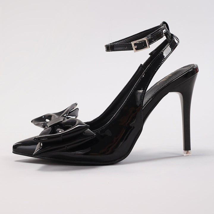 Bow-tie patent leather pointed-toe high heels