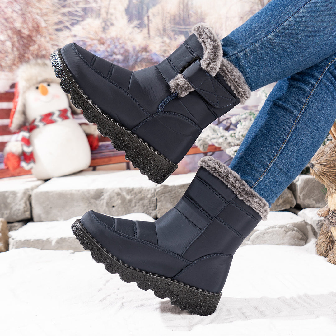 Outdoor plush wide Velcro mid-calf snow boots