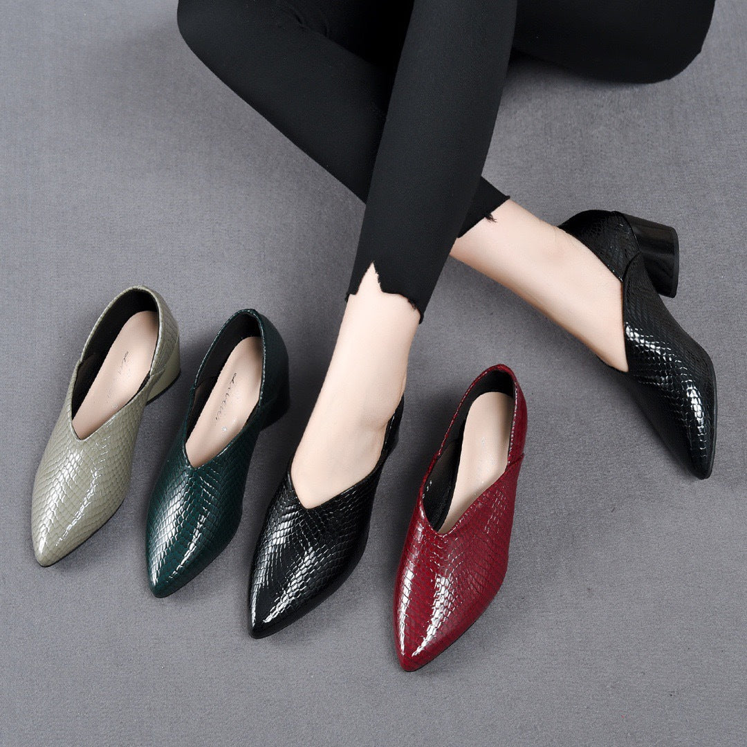 Pointed-toe, low-cut genuine leather soft-soled women&
