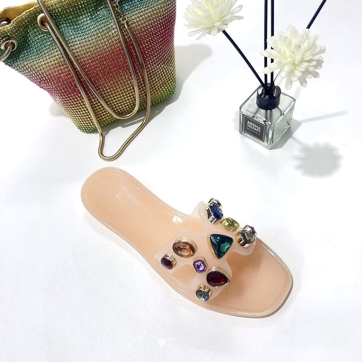 Multicolor Rhinestone Jelly Women Open Toe Slippers