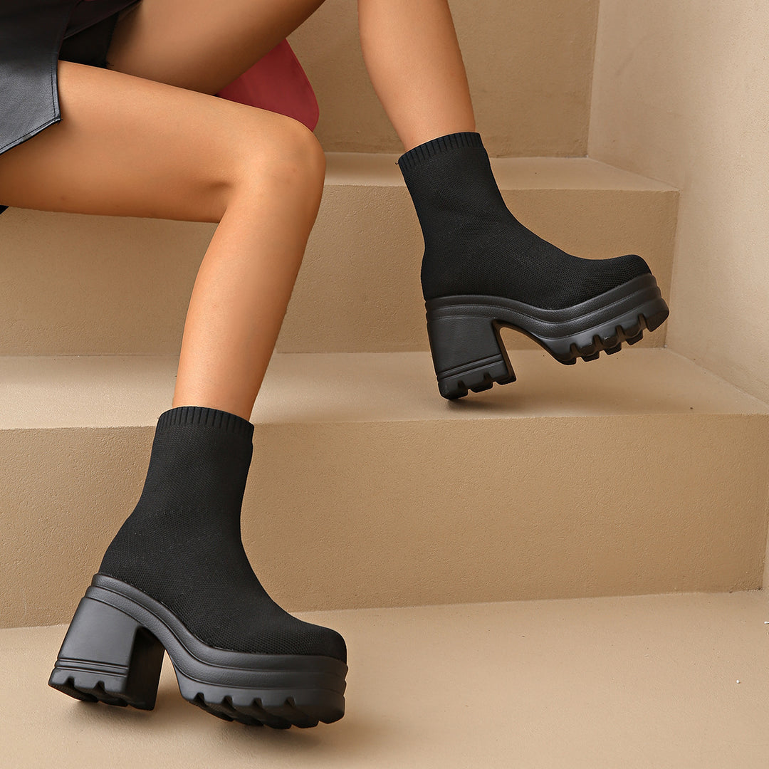 Platform High-Top Stretch Sock Boots with Flyknit