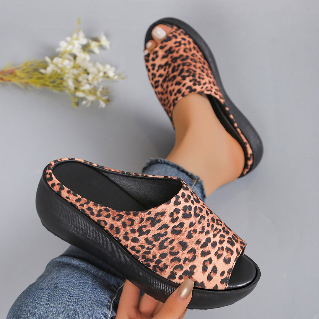 Leopard Print Peep Toe Slippers