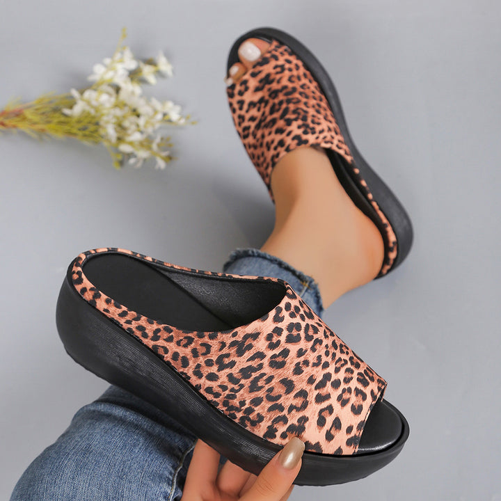 Leopard Print Peep Toe Slippers