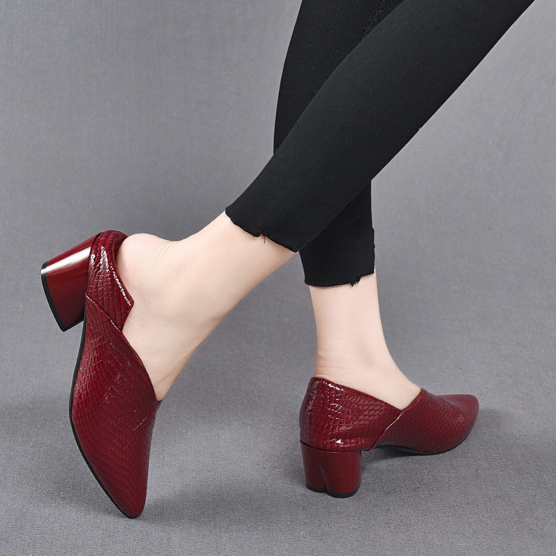 Pointed-toe, low-cut genuine leather soft-soled women&