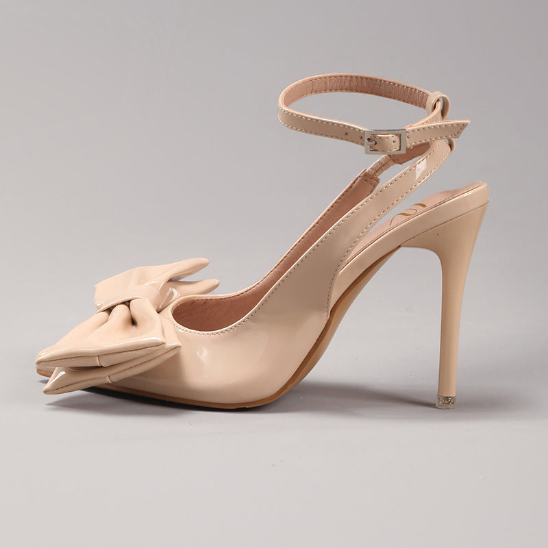 Bow-tie patent leather pointed-toe high heels