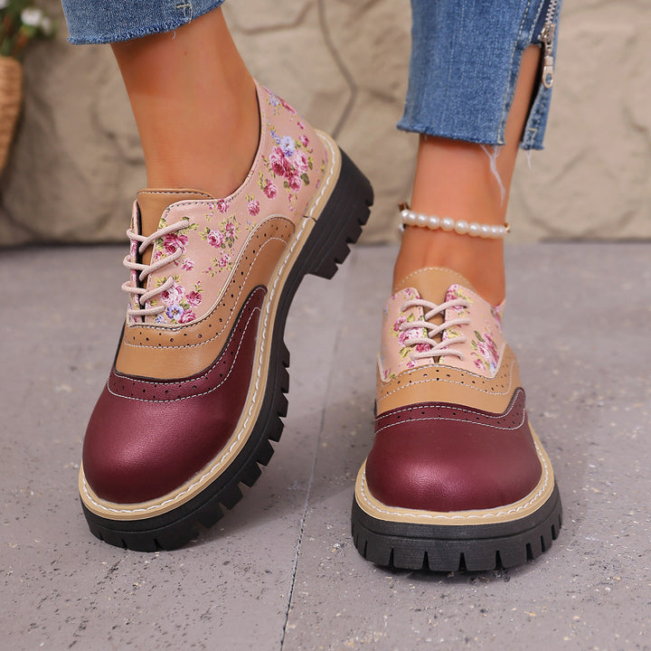 Chunky heel floral loafers
