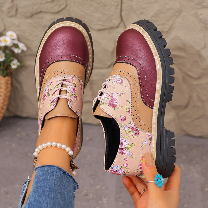 Chunky heel floral loafers
