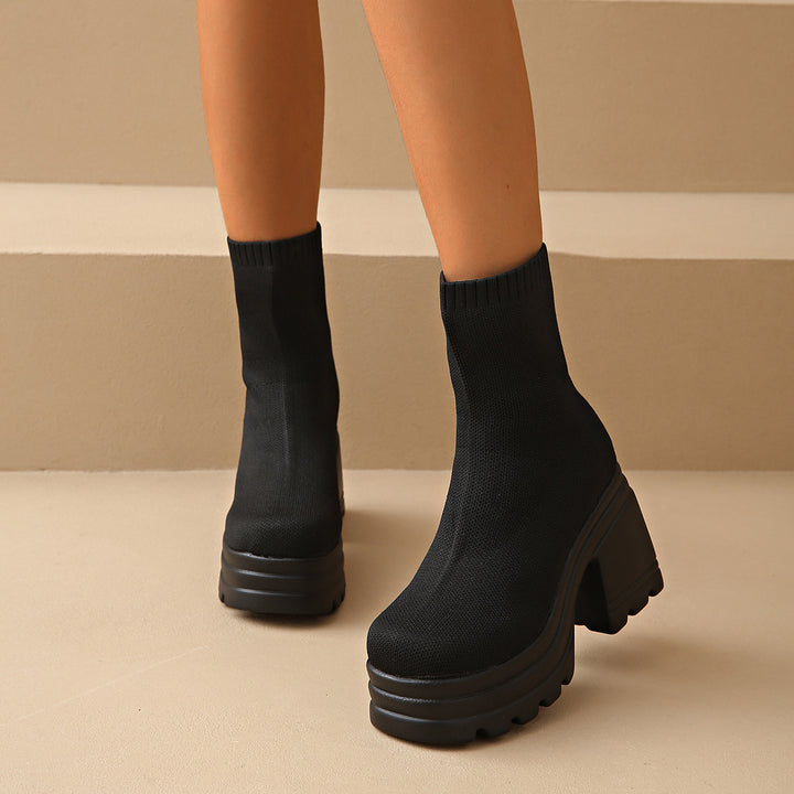 Platform High-Top Stretch Sock Boots with Flyknit