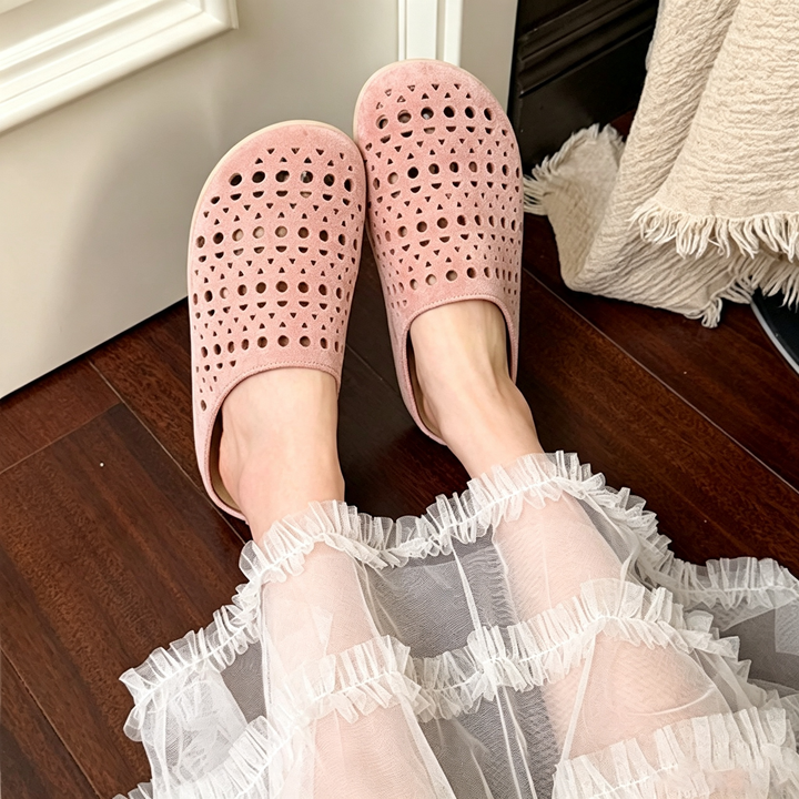 Casual Hollow Out Round Toe Flat Mules