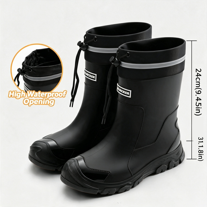 Drawstring Cuff Mid Calf Waterproof Outdoor Rain Boots