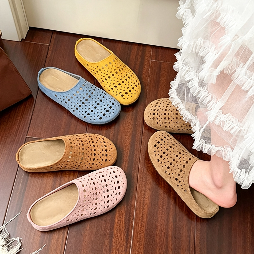 Casual Hollow Out Round Toe Flat Mules