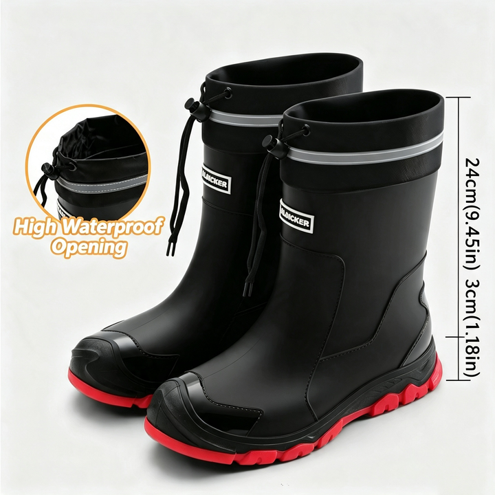 Drawstring Cuff Mid Calf Waterproof Outdoor Rain Boots