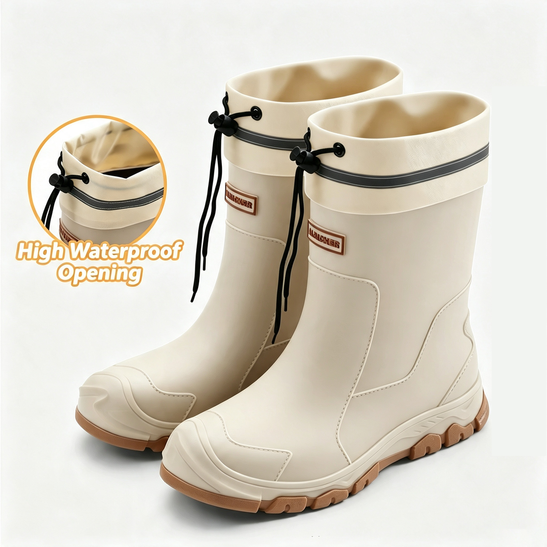 Drawstring Cuff Mid Calf Waterproof Outdoor Rain Boots