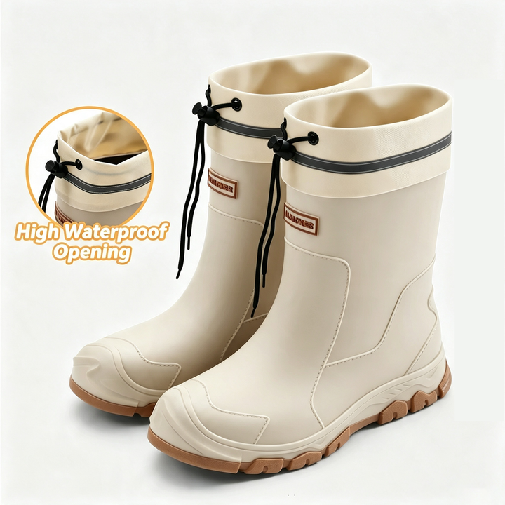 Drawstring Cuff Mid Calf Waterproof Outdoor Rain Boots
