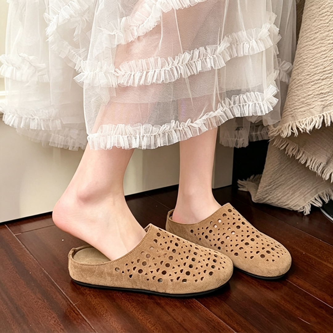 Casual Hollow Out Round Toe Flat Mules