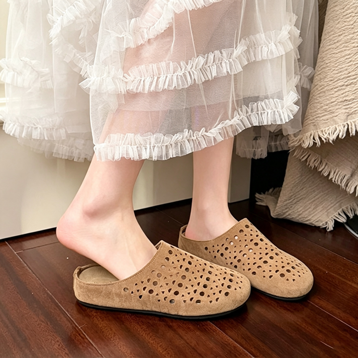 Casual Hollow Out Round Toe Flat Mules