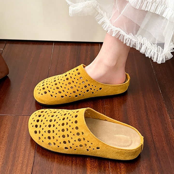 Casual Hollow Out Round Toe Flat Mules