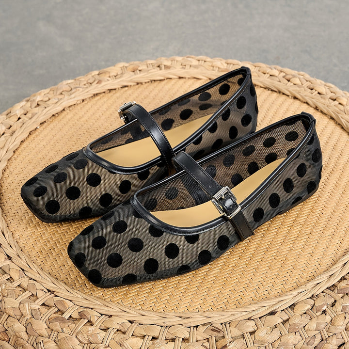 Breathable mesh polka-dot Mary Jane flats