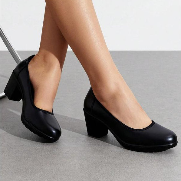 Soft Leather Mid Heel Slip On Shoes