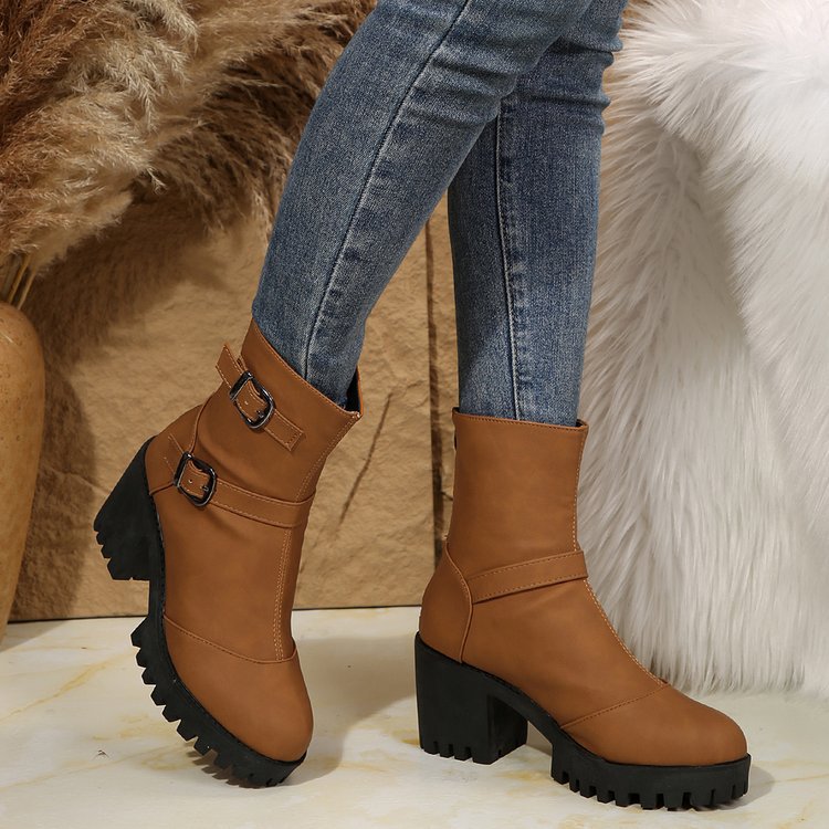 Back Zip Block Heel Ankle Booties