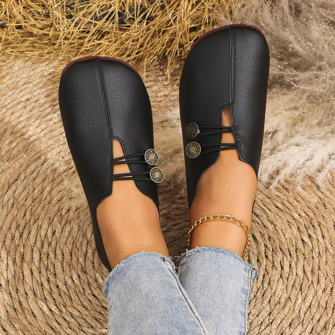 Vintage Square Toe Cutout Slip On Flats