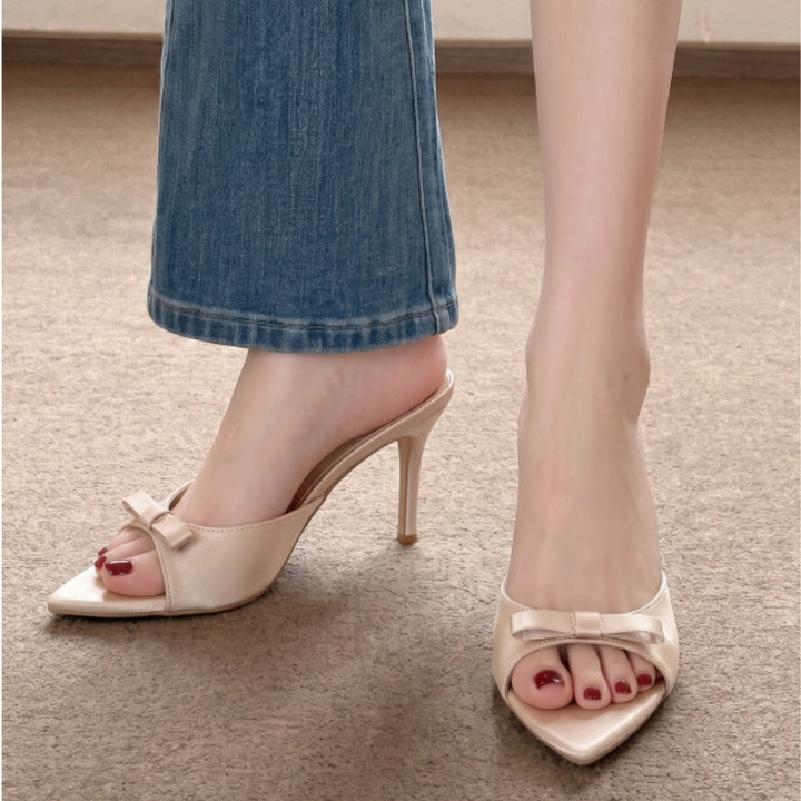 Satin bow pointed stiletto heels