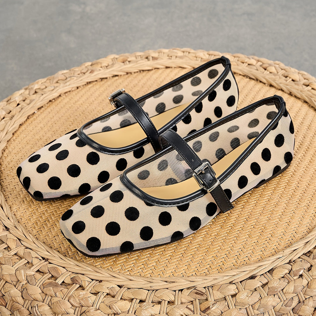 Breathable mesh polka-dot Mary Jane flats