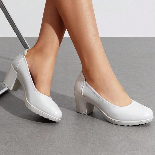 Soft Leather Mid Heel Slip On Shoes
