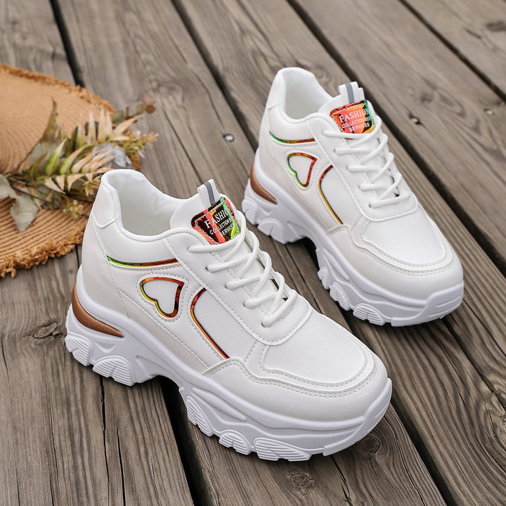 Iridescent Heart-Detail Platform Sneakers