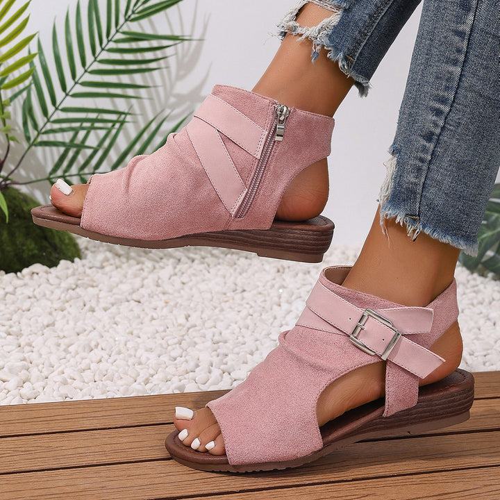 Side Zip Wedge Ankle Strap Sandals