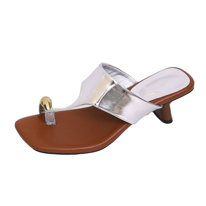 Metal flip-flop high-heeled sandals