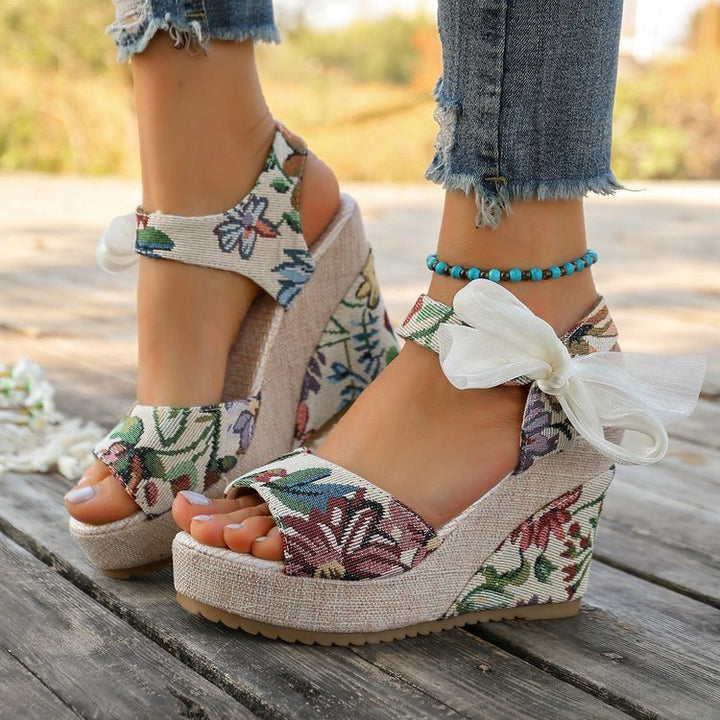 Lace-up bow high-heeled sandals