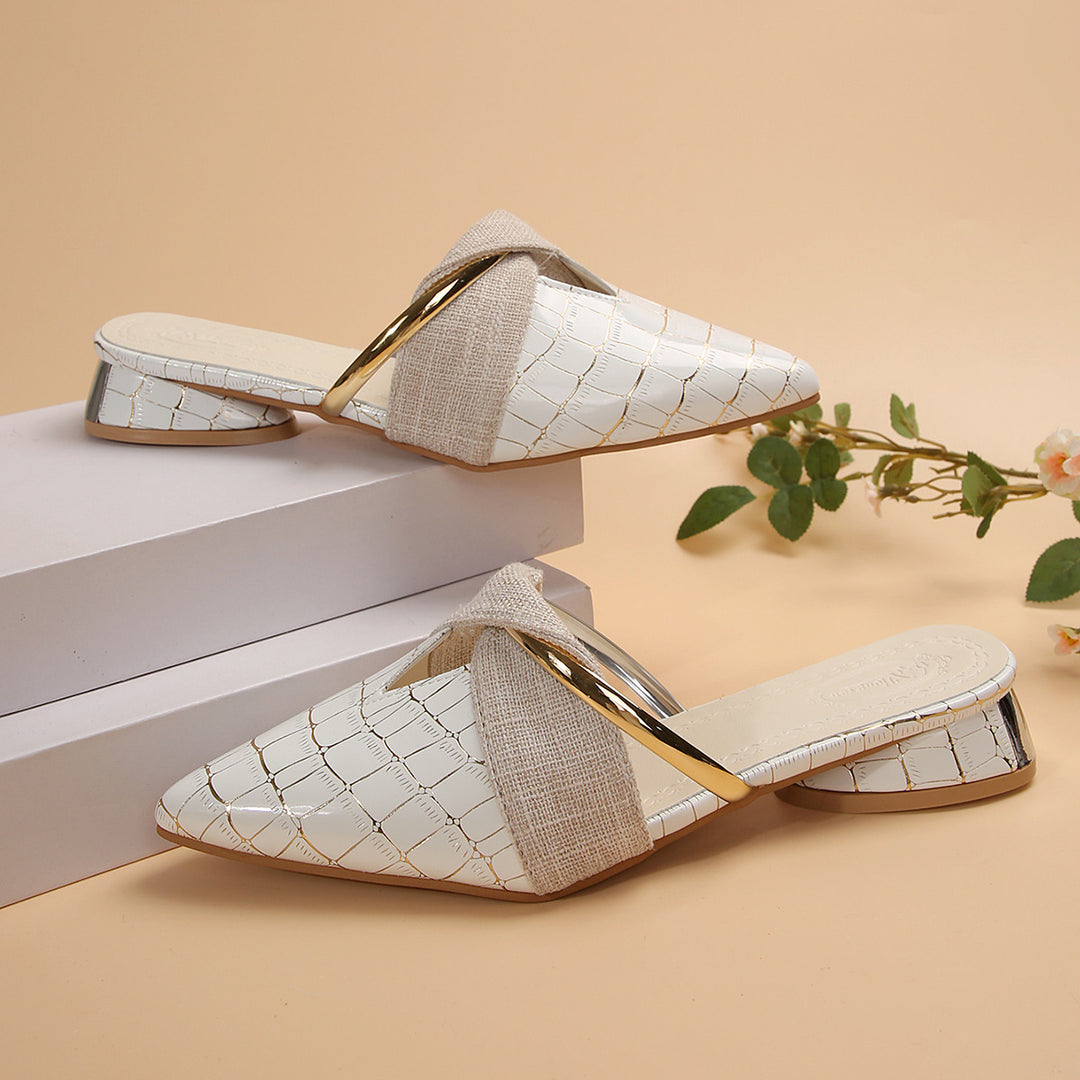 Croc Print Pointed Toe Mule Slides
