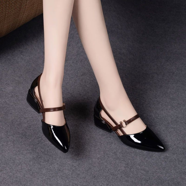 Soft leather pointed-toe mid-heel shoes