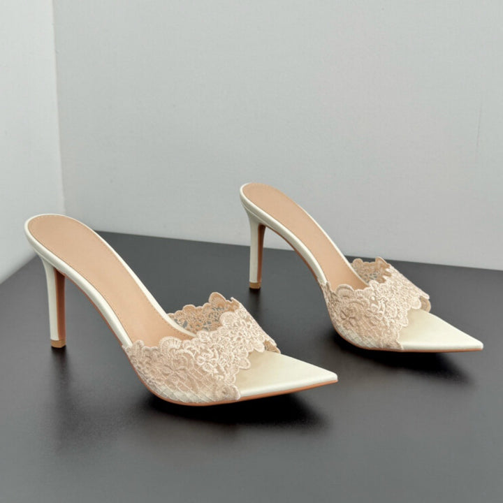 Pointed-toe high-heeled mules