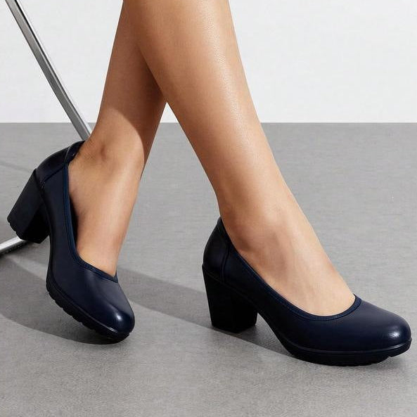 Soft Leather Mid Heel Slip On Shoes