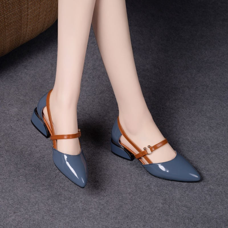 Soft leather pointed-toe mid-heel shoes