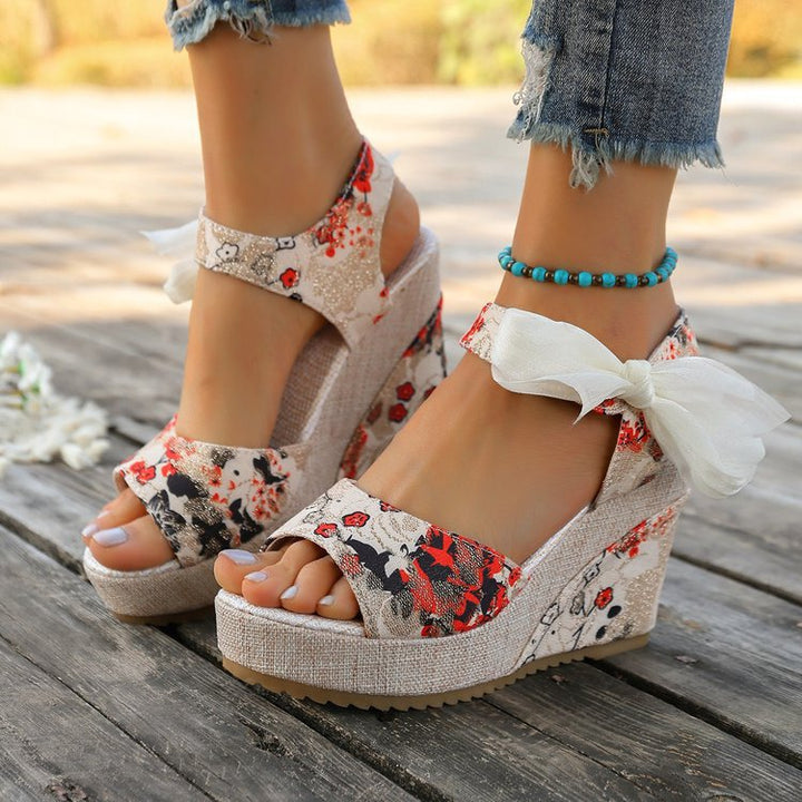 Lace-up bow high-heeled sandals